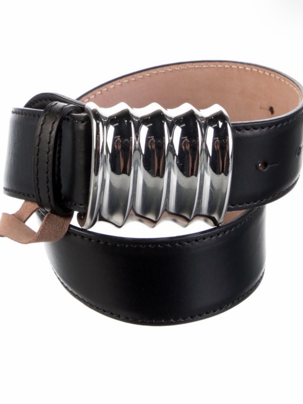 KHAITE Black Leather Belt, Silver Buckle, size Small